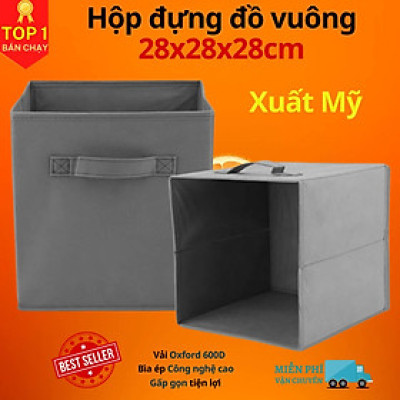 Bộ 2 Hộp Vải Đựng Đồ Đa Năng TD4 Gấp Gọn Cao Cấp, Túi Vải Thụy Điển Kích Thước 28x28x28cm Sang Trọng Không Nắp miDoctor