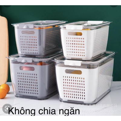 Hộp Nhựa Đựng Thực Phẩm 2 lớp để Tủ Lạnh Có Lỗ Thoát Nước Khóa Thoát Khí Dễ Dàng Bảo Quản Rau Củ