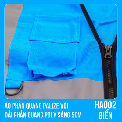 Áo phản quang Palize với dải Phản quang Poly sáng 5cm màu BIỂN - Mã HA002