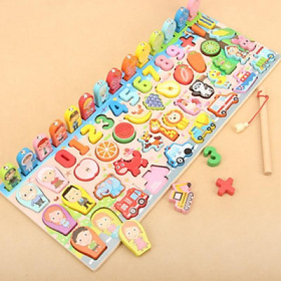 Bộ câu cá 5in1 cho bé, đồ chơi ghép hình bằng gỗ thông minh cho trẻ em