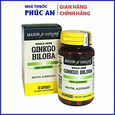 Viên uống bổ não hỗ trợ ngăn ngừa đột quỵ Mason Natural Ginkgo Biloba Mỹ 60 viên