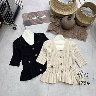 Áo Len Nữ Peplum Bèo Dọc Cúc Tròn MTG | Dáng Ôm Tôn Eo Sang Chảnh | Hàng Len Mềm Cao Cấp