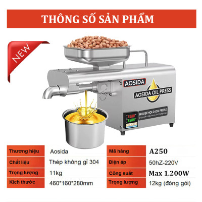 Máy ép dầu thực vật nóng và lạnh dùng trong gia đình thương hiệu Anh Quốc cao cấp AOSIDA A250 - Hàng Chính Hãng