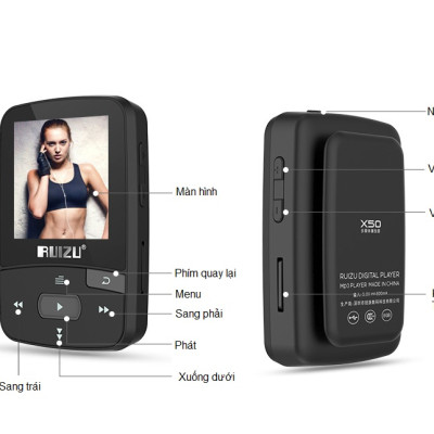 Máy nghe nhạc Lossless thể thao bluetooth 4.0 RUIZU X50 8GB - Hàng Nhập Khẩu