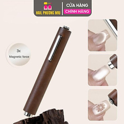 Nam Châm Trụ 3in1 Cán Gỗ Vàng Đẩy Hút Sơn Mắt Mèo Siêu Sáng Làm Nail, Nam Châm cây Mắt Mèo Trụ Dày Siêu Từ Tính