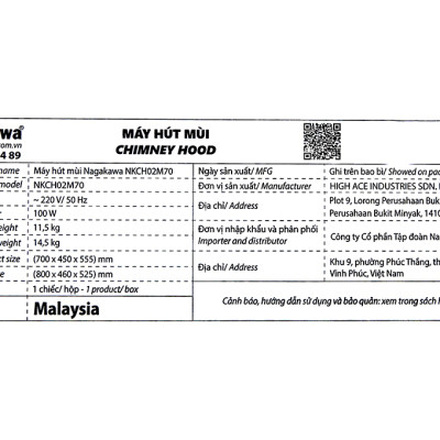 Máy Hút Mùi Cao Cấp Nagakawa NKCH02M70 - Hàng Nhập Khẩu Malaysia