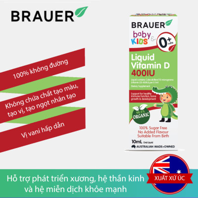 Vitamin D 400IU dạng nước Brauer Baby & Kids Liquid Vitamin D 400IU cho trẻ sơ sinh và trẻ nhỏ (10 ml)