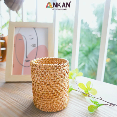 Cốc Mây Tre Đan Thủ Công Đa Năng - Đựng Bút, Cắm Hoa, Trang Trí Bàn Làm Việc - Phong Cách Vintage