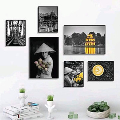 (ẢNH THẬT) TRANH TREO TƯỜNG 6 TẤM HÀ NỘI XƯA TRANH TRANG TRÍ QUÁN