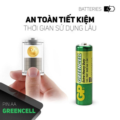 Vỉ 4 Pin Tiểu GP Greencell Extra Heavy Duty AA 1.5V - GP 15G-2U4