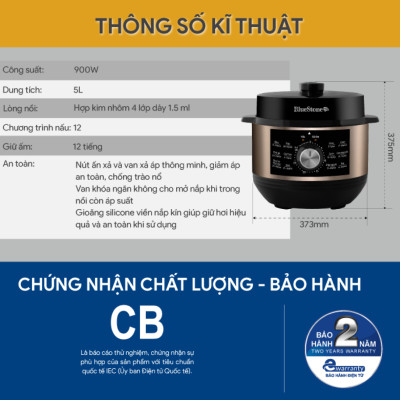 Nồi Áp Suất BlueStone PCB-5648 - 4,5 lít - 900W - Bảng điều khiển cơ - Bảo hành 2 năm - Hàng chính hãng