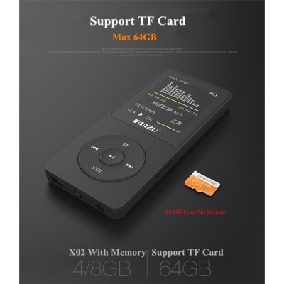 Máy nghe nhạc Ruizu X02: Thiết kế nhỏ gọn, ghi âm chất lượng cao, nghe đài FM, hỗ trợ nhạc Lossless (MP3/WMA/WAV/APE/FLAC), màn hình TFT 1.8 inch, bộ nhớ 8GB/16GB, thẻ nhớ microSD 64GB, pin 80 giờ, giải trí tiện lợi mọi lúc mọi nơi - Hàng nhập khẩu