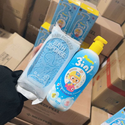 Sữa tắm gội xả 3-in-1 trẻ em tặng kèm bông tắm Pororo Hàn Quốc 400ml