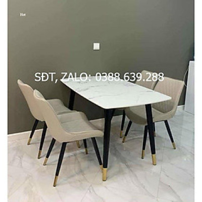Bộ bàn ăn chân trụ 1m4 + 4 ghế Loft trám mặt bàn đá ceramic  Thương hiệu Nội Thất Bình Long 