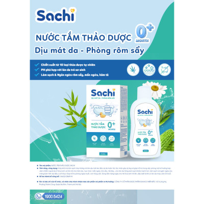 Nước Tắm Thảo Dược An Toàn Cho Bé Sachi Chai 500ml Làm Sạch, Phòng Ngừa Rôm Sảy Mảng Bám Da Đầu