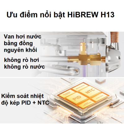 Máy pha cà phê Cappuccino, Ristretto, Espresso, Latte chuyên nghiệp. Thương hiệu Mỹ cao cấp HiBREW - H13. Hàng chính hãng