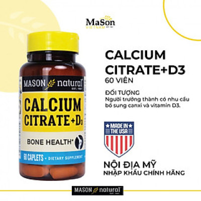 Viên uống Bổ sung canxi hữu cơ cho cơ thể Mason Natural Calcium Citrate + D3 – hộp 60 viên