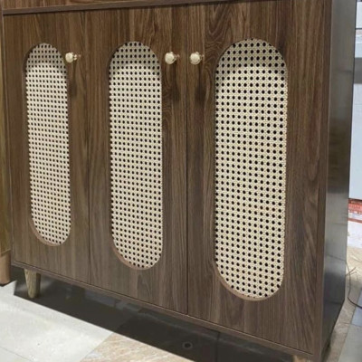 Tủ giày phối mây 3 cánh 1m2 Tundo cửa vòm hiện đại