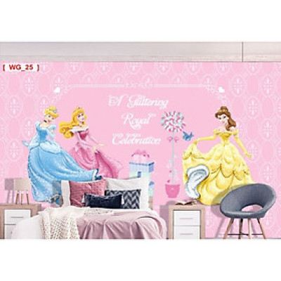 Tranh dán tường 3d 3 nàng công chúa - tranh dán phòng bé TB37