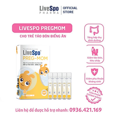 Men vi sinh LiveSpo Pregmom 3 tỷ bào tử lợi khuẩn hỗ trợ giảm táo bón rối loạn tiêu hóa cho trẻ - Hộp 20 ống x 5ml
