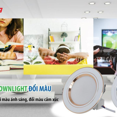 Đèn Âm Trần 7W, Đổi 3 Màu Ánh Sáng, Rạng Đông, Viền Vàng/Bạc. Model: D AT10L