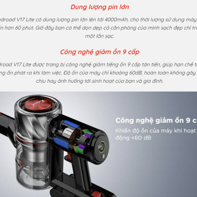 Máy Hút Bụi Không Dây Xiaomi Redroad V17 Lite Lực Hút 26.500 Pa Pin Rời - Hàng Chính Hãng