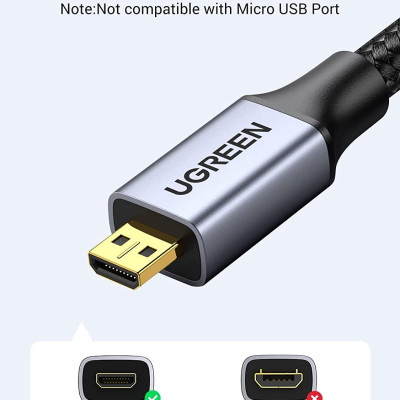 Ugreen UG10550HD109TK 1M 4k 60hz Cáp chuyển Micro HDMI sang HDMI đầu kim loại dài 1M - HÀNG CHÍNH HÃNG