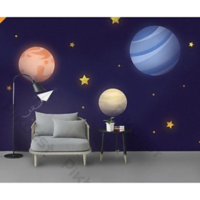 Tranh dán tường Hành tinh đầy sao của bé trang trí phòng em bé, tranh dán tường 3d hiện đại (tích hợp sẵn keo) MS1182066