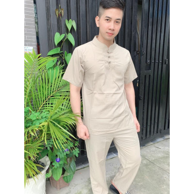 ĐỒ LAM ĐI CHÙA Set Đồ Lam Cao Cấp Cổ Tàu 3 Nút