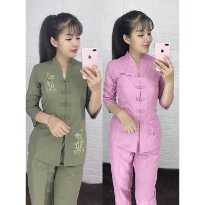 ĐỒ LAM ĐI CHÙA  Mẫu Bà Lai Vải Kate Mịn