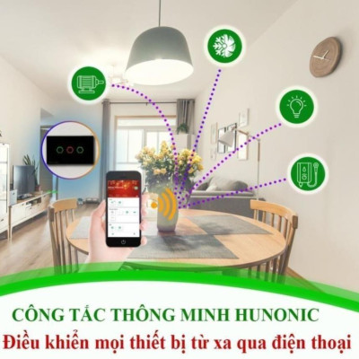 Công Tắc Wifi Hunonic Datic 4 Nút Ấn Chữ Nhật, Bật Tắt Từ Xa Trên Điện Thoại Và Ra Lệnh Giọng Nói