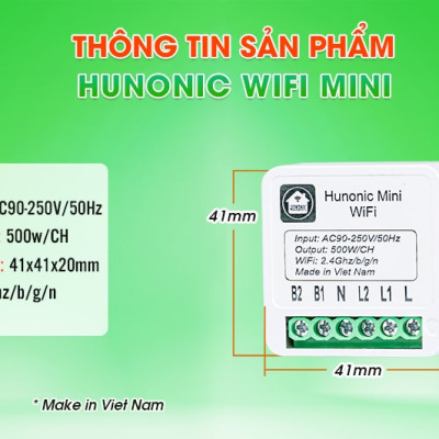 Công tắc Hunonic Mini wifi điều khiển từ xa từ công tắc thường thành công tắc thông minh
