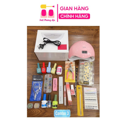 Combo Dụng Cụ Làm Nail Cá Nhân Số 3, Bộ Phụ Kiện Cơ Bản Cho Học Viên Tại Nhà, Gồm Máy Hơ Sun 5, Sơn 4 Màu, Bút Chấm Đá Nữ