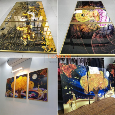 Tranh Phúc Lộc Thọ, bộ tranh treo tường tráng gương trang trí treo cầu thang 