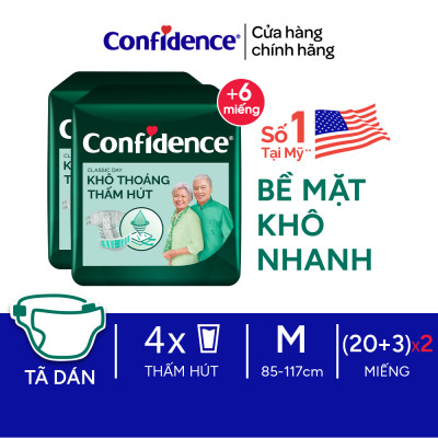 Combo 2 Tã dán người lớn Confidence Classic Day khô thoáng thấm hút size M/L gói 20+3 miếng