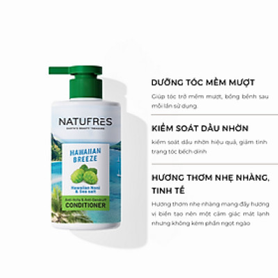 Dầu xả NATUFRÈS Hawaiian Breeze Muối Biển và Trái Nhàu - Điều tiết bã nhờn & chống bết dính, tóc mềm mượt 250ml