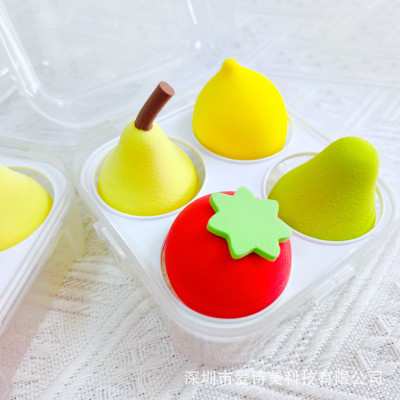 Mút trang điểm 4 món hình  quả trứng ,trái cây  , bông tán phấn  nhiều màu có hộp đựng , xinh xắn  siêu đáng yêu cute