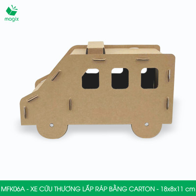  MFK06A - Xe cứu thương carton - 18x8x11 cm - Đồ chơi lắp ráp mô hình từ bìa carton cứng cao cấp