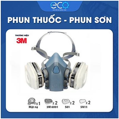 Combo (7 món) mặt nạ phòng độc 3M 7501, 7502 kết hợp phin lọc 3M 6001, tấm lọc bụi 5N11 cùng nắp giữ 501 chính hãng, phun thuốc, phun sơn, lọc bụi mịn, vi rút