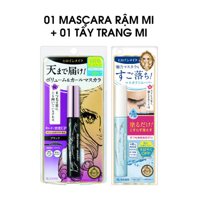 Combo Mascara Dài - Dày Rậm Mi Và Macara Tẩy Trang Mi Kissme Heroine Make (Combo 01 Mascara + 01 Tẩy Trang Mi)