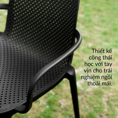 GHẾ NHỰA ĐÚC XẾP CHỒNG CÓ TAY VỊN