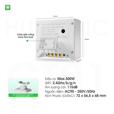 Thiết Bị Chống Trộm Và Báo Khách Đa Năng Hunonic CT01, kết nối Wifi - Hàng Chính Hãng
