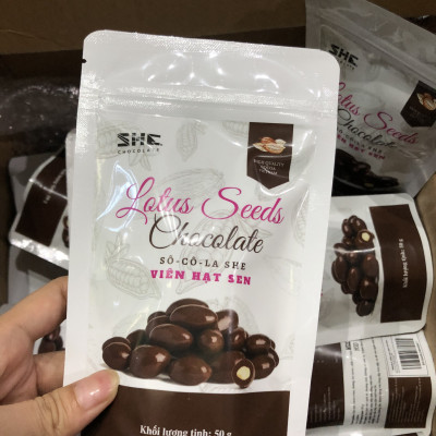 Socola viên Hạt sen - túi 50g -SHE Chocolate - Bổ sung năng lượng, đa dạng vị giác. Quà tặng sức khỏe, quà tặng người thân, dịp lễ, thích hợp ăn vặt