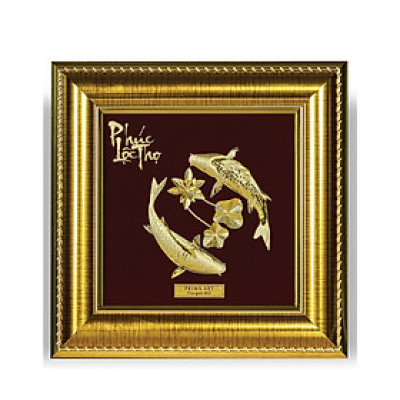Tranh Vàng 24K PRIMA ART - Cá Chép Phúc Lộc Thọ - Size 16x16cm - CGS-0275-14