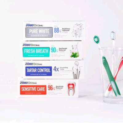 Kem Đánh Răng Hàn Quốc  2080 DR.CLINIC Đánh Bay Mảng Bám, Giảm Ê Buốt, Ngăn Ngừa Hơi Thở Có Mùi 125gr