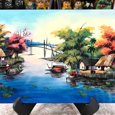 Tranh sơn mài - ĐỒNG QUÊ VIỆT NAM -Hàng xuất khẩu size 30x40 cm