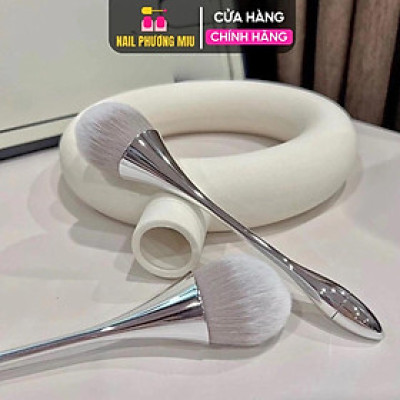 Chổi Phủi Bụi Móng Cán Dài Màu Xám Bạc Làm Nail Siêu Sang, Cọ Phủi Dài Vệ Sinh Bụi Nail Siêu Mềm Mịn, Lông Đều Cán Nhựa