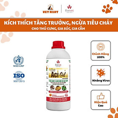 [Lọ 1 lít] FIVE ACI OIL - Thảo Dược Cho Gia Súc, Gia Cầm Tiêu Chảy, Táo Bón, Kích Thích Thèm Ăn_Fivevet