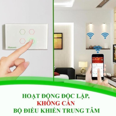 Công Tắc Wifi Hunonic Datic 4 Nút Ấn Chữ Nhật, Bật Tắt Từ Xa Trên Điện Thoại Và Ra Lệnh Giọng Nói