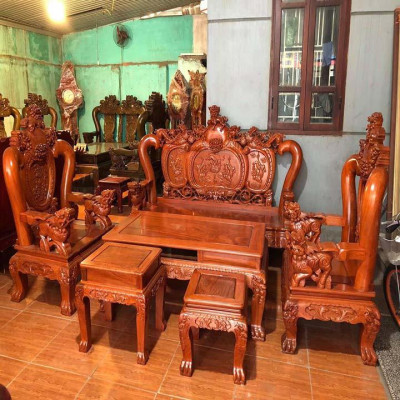 bộ bàn ghế nghê phượng gỗ hương đá